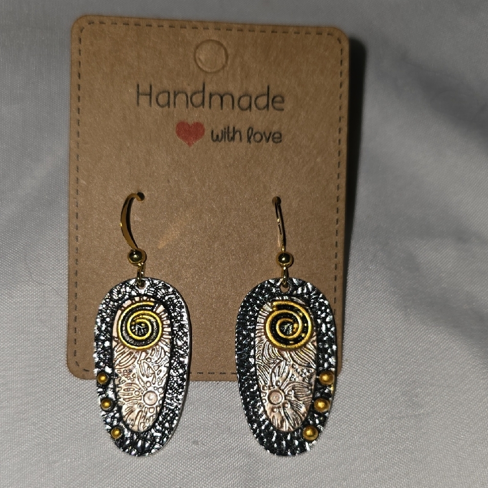 Silver and Gold Ornate Dangle Earrings with Intricate Metalwork